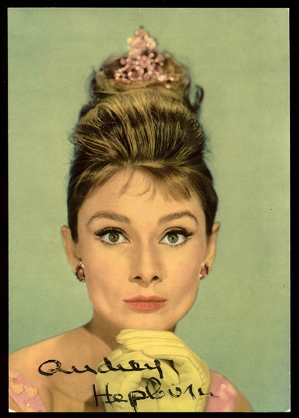Audrey Hepburn Beautiful Signed 4" x 5.75" Color Italian Postcard Photograph (JSA)