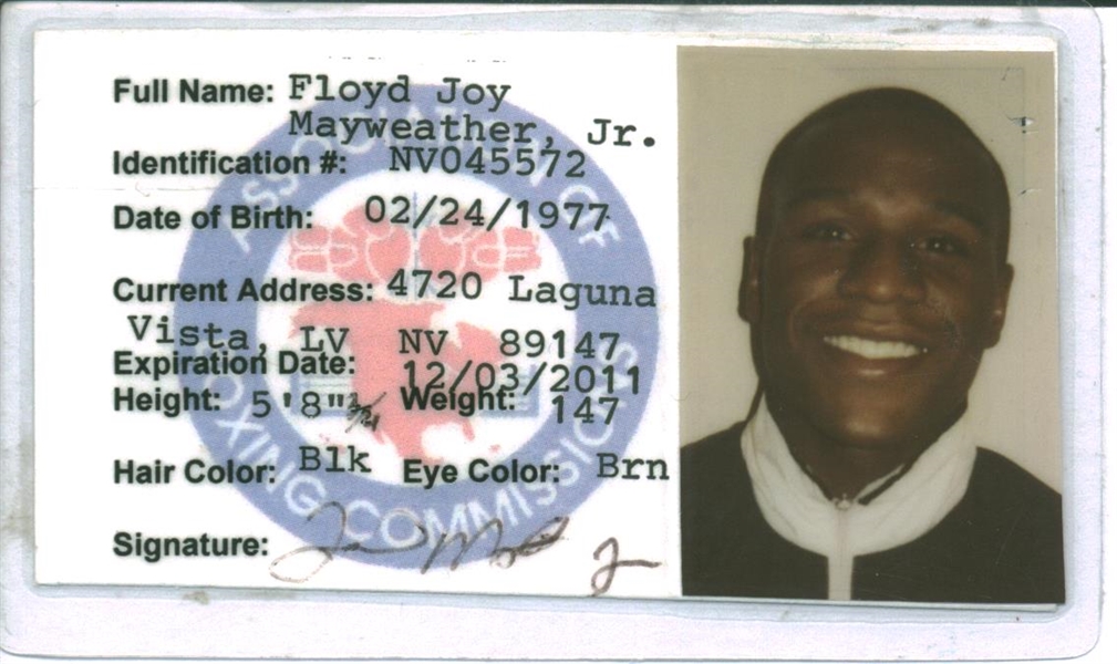 Floyd Mayweather Jr. Original Las Vegas Athletic Commission 2009-2011 Boxing License
