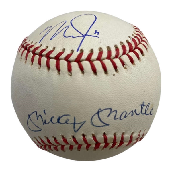 Legends of the Diamond: Mickey Mantle & Mike Trout RARE Dual-Signed OAL Baseball (PSA/DNA & MLB)