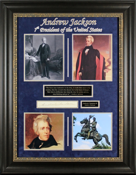 President Andrew Jackson Signed Document Segment in Custom Framed Display (JSA)