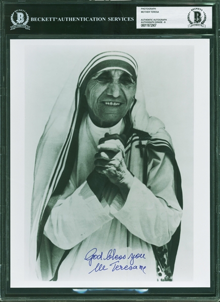Mother Teresa Superb Signed 8" x 10" B&W Photograph with MINT 9 Autograph (Beckett/BAS Encapsulated)