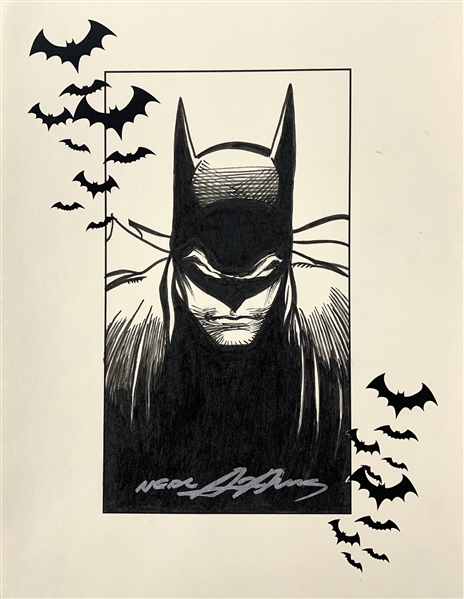 Batman: Neal Adams Amazing Original Pen & Ink Sketch Portrait of Batman (Beckett/BAS COA)