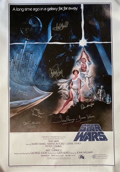 Star Wars Cast-Signed “A New Hope” Hamill, Fisher, Prowse, and More Replica Movie Poster (8 Sigs) 