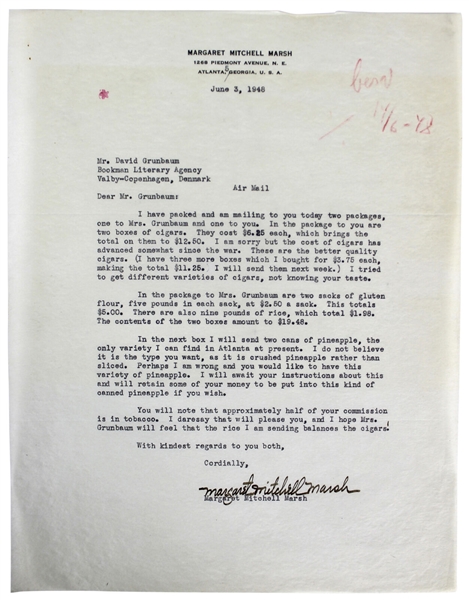 Gone With The Wind: Margaret Mitchell Signed 1948 Letter on Personal Letterhead (Beckett/BAS Graded MINT 9)