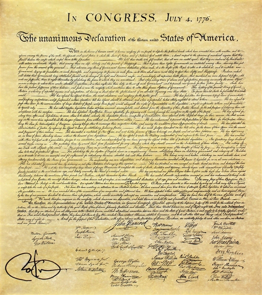 President Barack Obama Signed 13.75" x 15.5" Declaration of Independence Printing (Beckett/BAS)