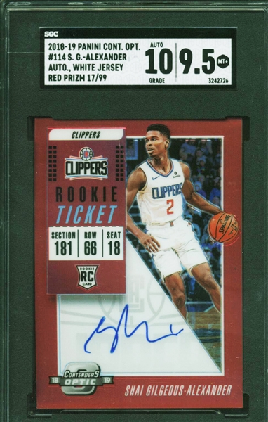 2018-19 Shai Gilgeous-Alexander Panini Optic Contenders Auto RC Red Prizm #17/99 :: SGC MINT+ 9.5 with 