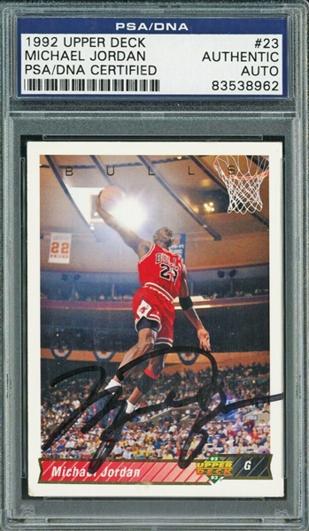 Michael Jordan Superb Signed 1992-93 Upper Deck #23 Trading Card (PSA/DNA Encapsulated & UDA COA)