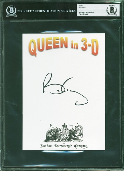 Queen: Brian May Signed "Queen in 3-D" 5" x 7" Bookplate (Beckett/BAS Encapsulated)