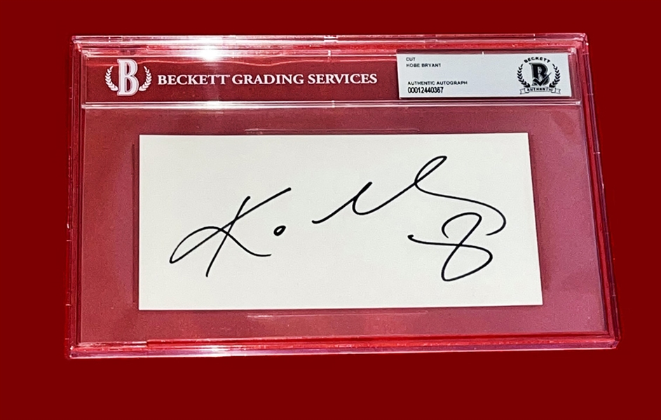 Kobe Bryant signed 6.75" x 3.25" White Card (Beckett/BAS Encapsulated)