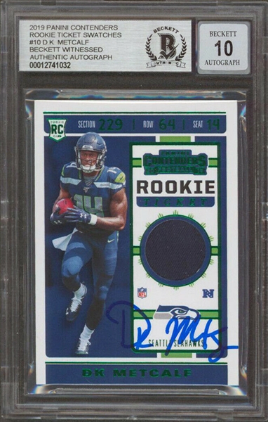 DK Metcalf Signed 2019 Panini Contenders Rookie Ticket Swatches #10 :: Beckett/BAS Graded GEM MINT 10 Autograph!