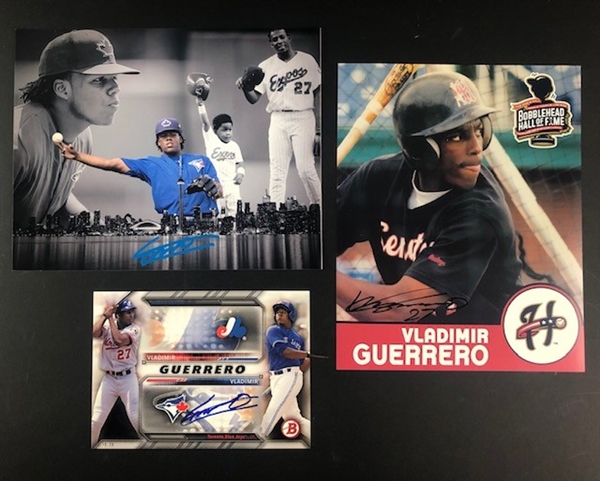 Vladimir Guerrero Jr. Signed Photographs (2) and 1-Promo card (Beckett/BAS Guaranteed) 
