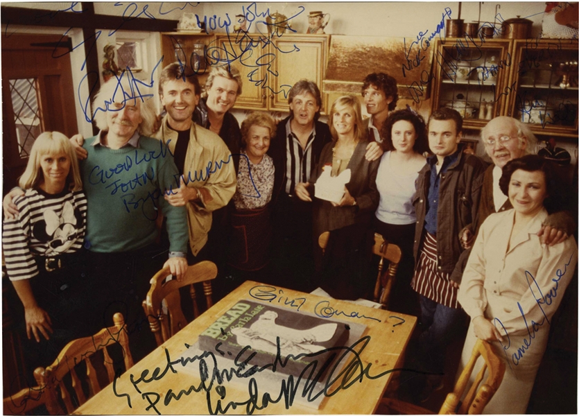 Paul & Linda McCartney & Cast Of Bread Signed 1988 Photo (Beckett/BAS Guaranteed) (Tracks COA) 