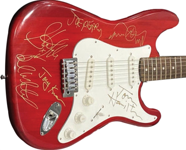 Aerosmith Group Signed Red Stratocaster-Style Guitar (5 Sigs) (Beckett/BAS Guaranteed) 