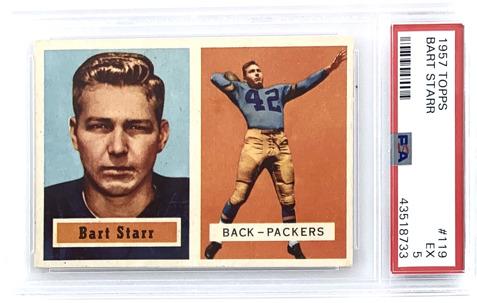 Bart Starr 1957 Topps #119 Rookie Card - PSA Graded EX 5 - Superb Example!