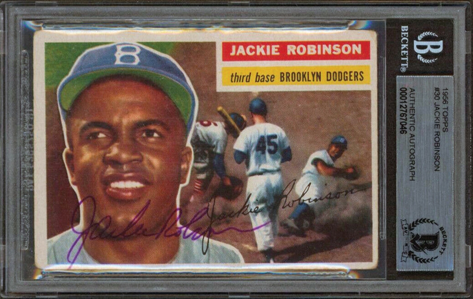 Jackie Robinson Signed 1956 Topps #30 Trading Card (Beckett/BAS Encapsulated)