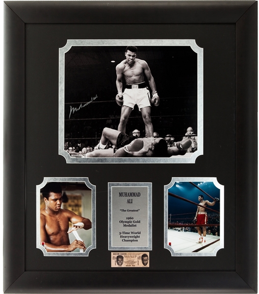 Muhammad Ali Signed 16" x 20" Photo in Custom Framed Display with Phantom Ticket (Beckett/BAS Guaranteed)