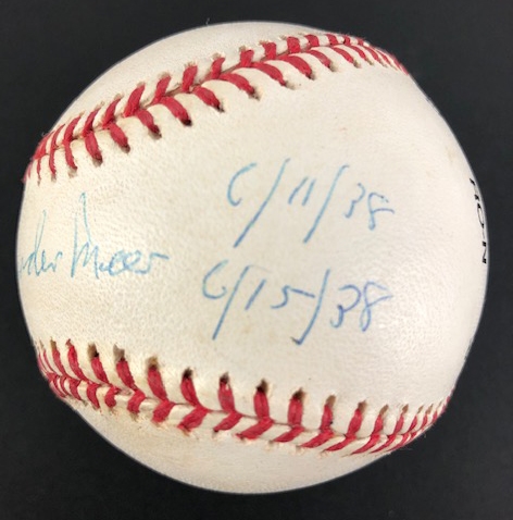 Johnny Vandermeer Signed Baseball, inscribed 6/11/38 and 6/15/38 (Beckett/BAS Guaranteed)