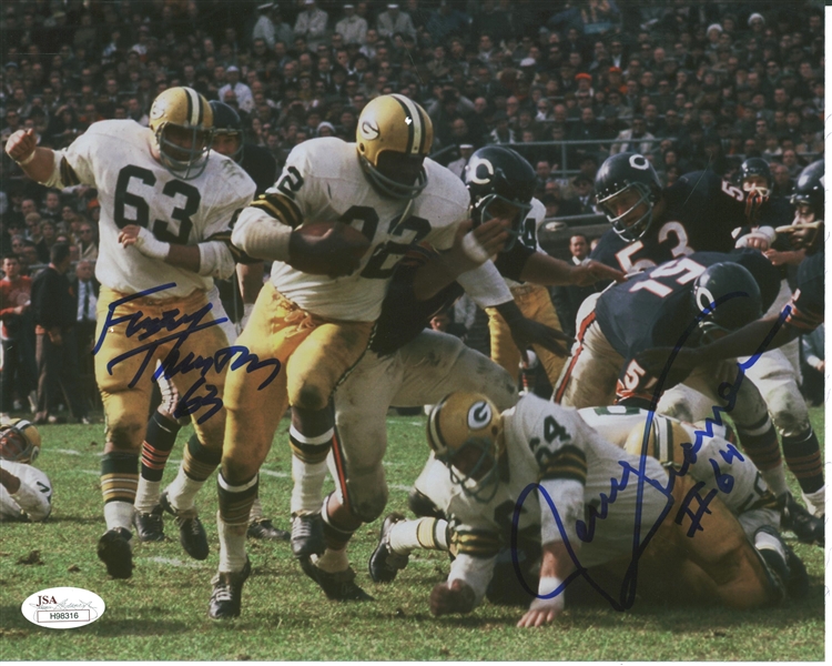 Green Bay Packer legends-famous for the Lombardi sweep-Jerry Kramer and Fuzzy Thurston dual signed 10" x 8" Photograph (JSA) 