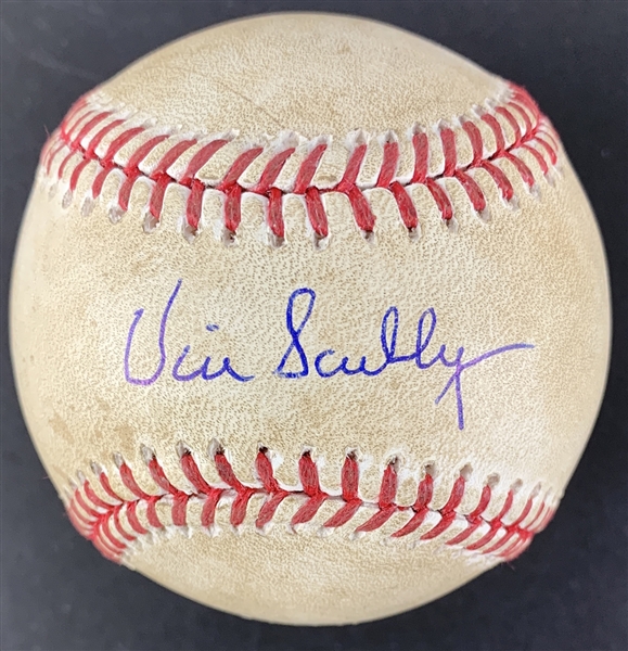End of An Era: Vin Scully Signed & Game Used Baseball from Final Scullys Final Broadcast Game :: 10-2-2016 Dodgers vs. Giants (MLB Holo & PSA/DNA)