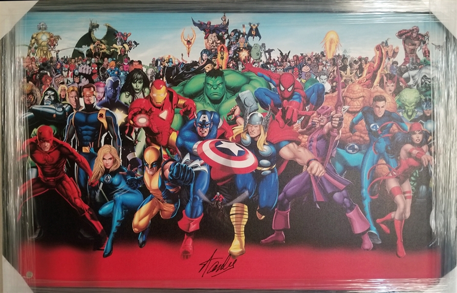 Stan Lee Signed Large & Impressive 48" x 32" Canvas Featuring His Marvel Creations! (Stan Lee Hologram)