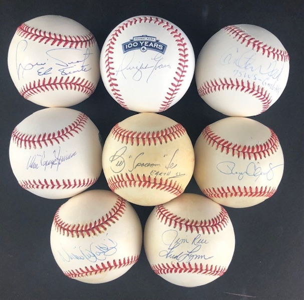 1975 & 1986 Red Sox AL Champs, Lot of 8 Individually Signed Balls! Include: Evans, Fisk, Rice/Lynn, Tiant, Zimmer, Clemons, Boyd & Lee (JSA, PSA/DNA, Beckett/BAS)