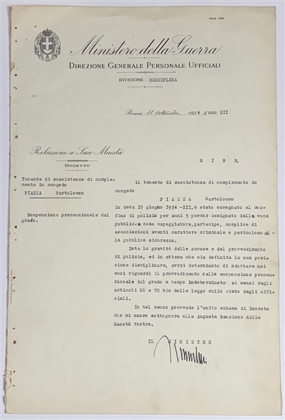 Benito Mussolini Signed Document (Beckett/BAS Guaranteed) 