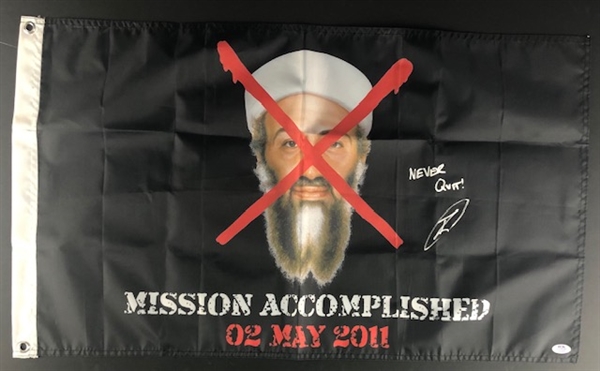 US Navy Seal Robert ONeill Signed Flag w/ "Never Quit" Inscription (PSA/DNA)
