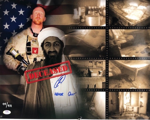 US Navy Seal Robert ONeill Signed 20" x 16" Photograph w/ "Never Quit" Inscription (PSA/DNA)