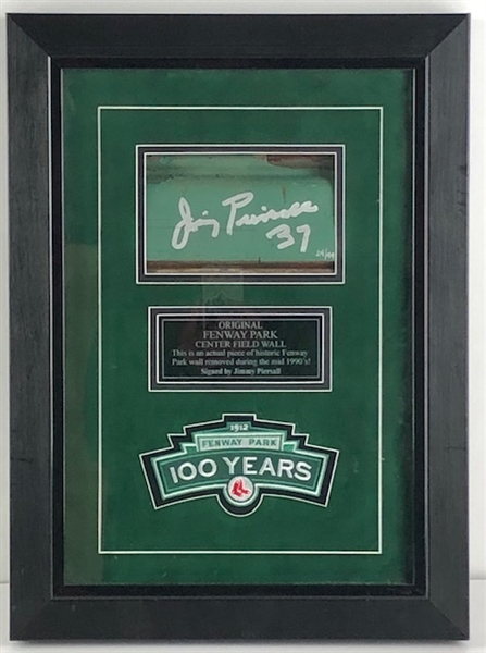 Original Piece of historic Fenway Park Centerfield Wall signed by Jimmy Piersall (JSA)