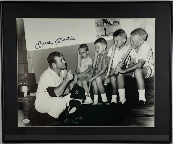 Mickey Mantle Signed and Framed 16" x 20" Photograph of him and his sons (JSA)