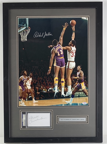 NBA Immortals: Wilt Chamberlain & Kareem Abdul-Jabbar Signed Custom Framed Display (PSA/DNA)