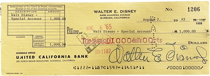 Walt Disney Superbly Signed Vintage Personal Bank Check (1965)(Beckett/BAS Guaranteed)