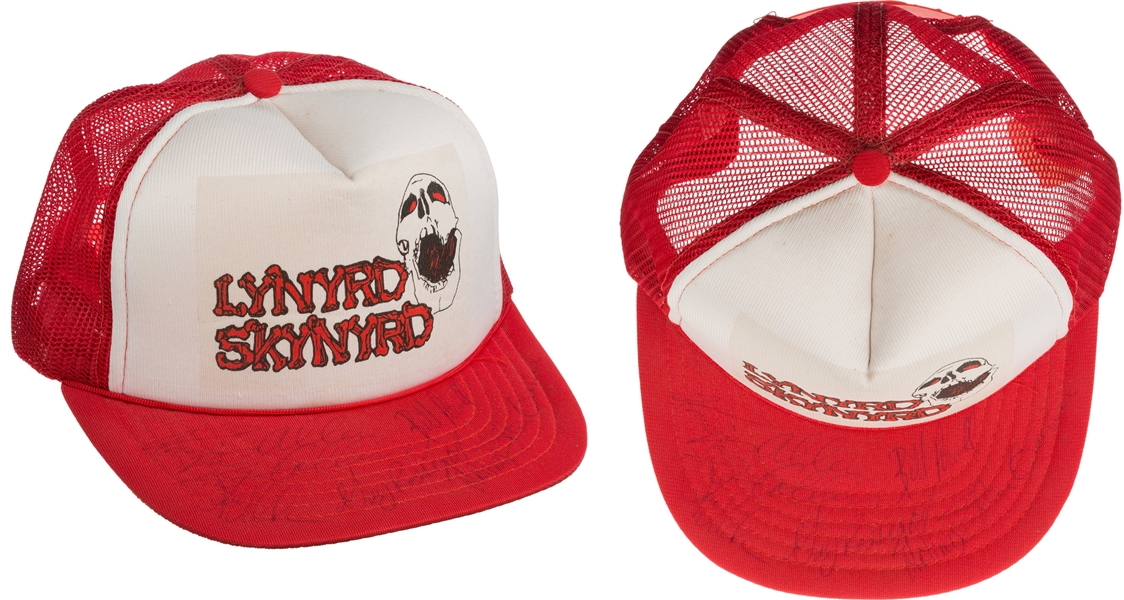 Lynyrd Skynyrd RARE Group Signed Trucker Style Band Hat (c. 1976-77) with Van Zant, Gaines, etc. (7 Sigs)(JSA LOA)
