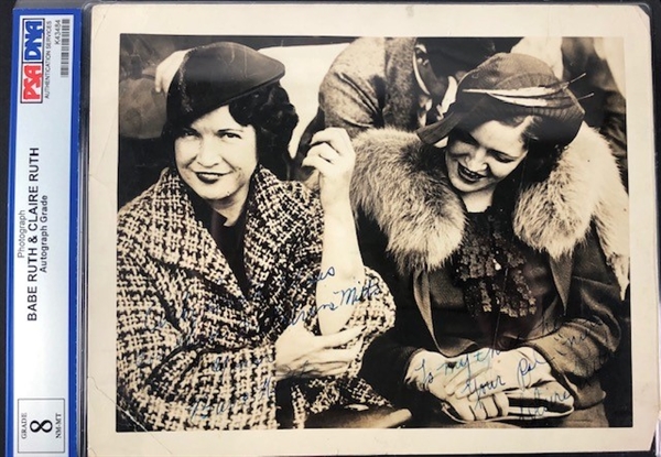 Babe & Claire Ruth Dual Signed 10" x 8" Vintage Photo - Graded 8NM-MT! (PSA/DNA Encap) 