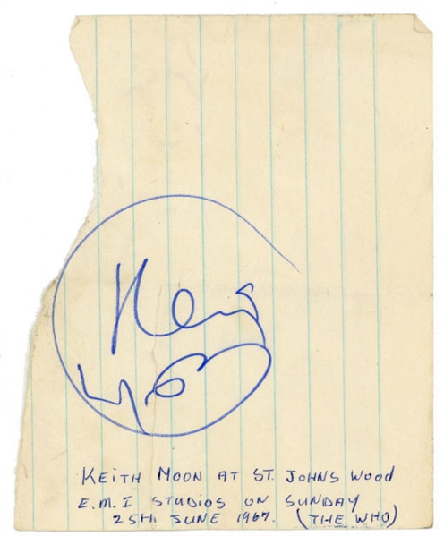 The Who: Keith Moon Vintage Signed Sheet - Dated to The Day Moon Attended Beatles "All You Need is Love" Recording Session! (Beckett/BAS Guaranteed & Tracks UK)