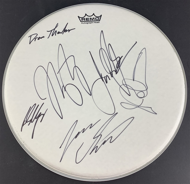 Dream Theater Group Signed 14-Inch Remo Drum Head (5 Sigs)(Beckett/BAS Guaranteed)