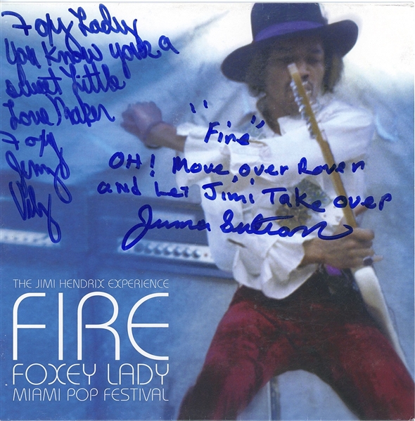 The Jimi Hendrix Experience: Sultan & Velez Signed “Fire/Foxey Lady” 45 Record Cover w/Lyrics (2 Sigs) (Beckett/BAS Guaranteed)