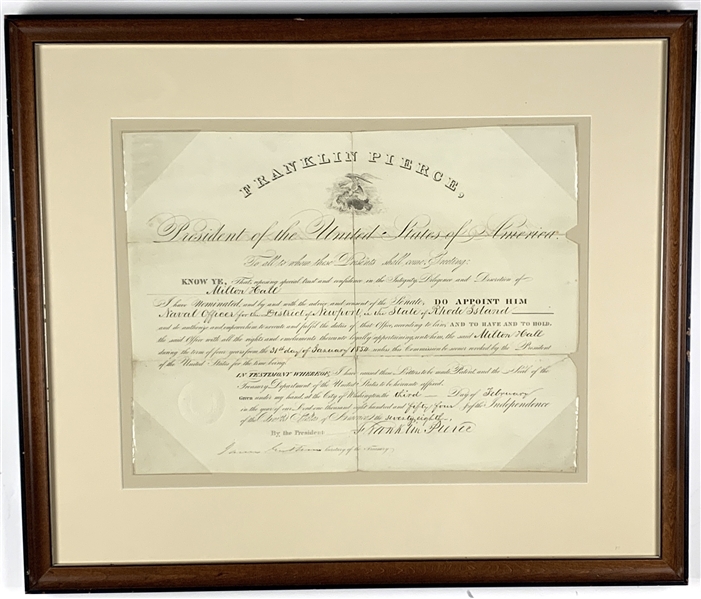 President Franklin Pierce Signed Document Framed (Beckett/BAS Guaranteed)