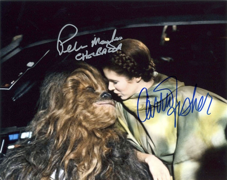 Star Wars: Carrie Fisher & Peter Mayhew Dual-Signed 10” x 8” Photo from “Return of the Jedi” (Beckett/BAS Guaranteed)