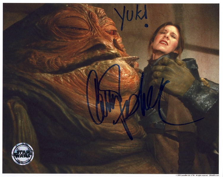 Star Wars: Carrie Fisher With Jabba the Hutt Signed 10” x 8” Photo from “Return of the Jedi” (Beckett/BAS Guaranteed)