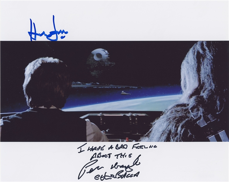 Star Wars: Harrison Ford & Peter Mayhew Signed 10” x 8” Photo from “A New Hope” W/ Quote (Beckett/BAS Guaranteed)