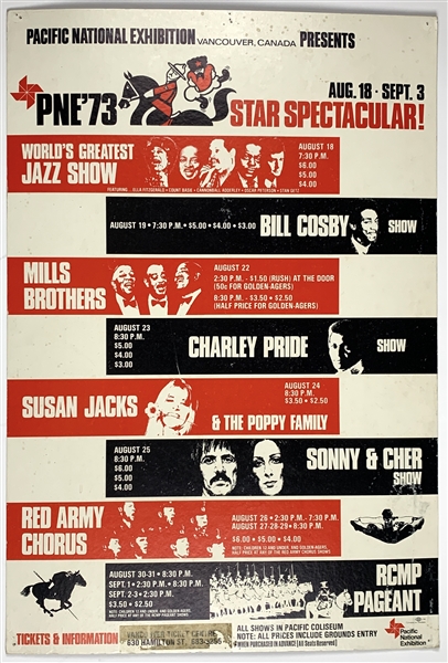 Sonny & Cher, Etc 1973 Multi-Act 14.75” x 21.75” Window Card Poster