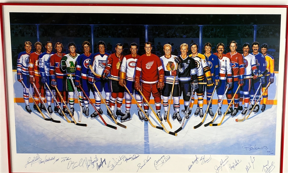 “500 Goals” Multi-Signed Ron Lewis 37” x 22” Litho (16 Sigs & Lewis) (Beckett/BAS Guaranteed) 