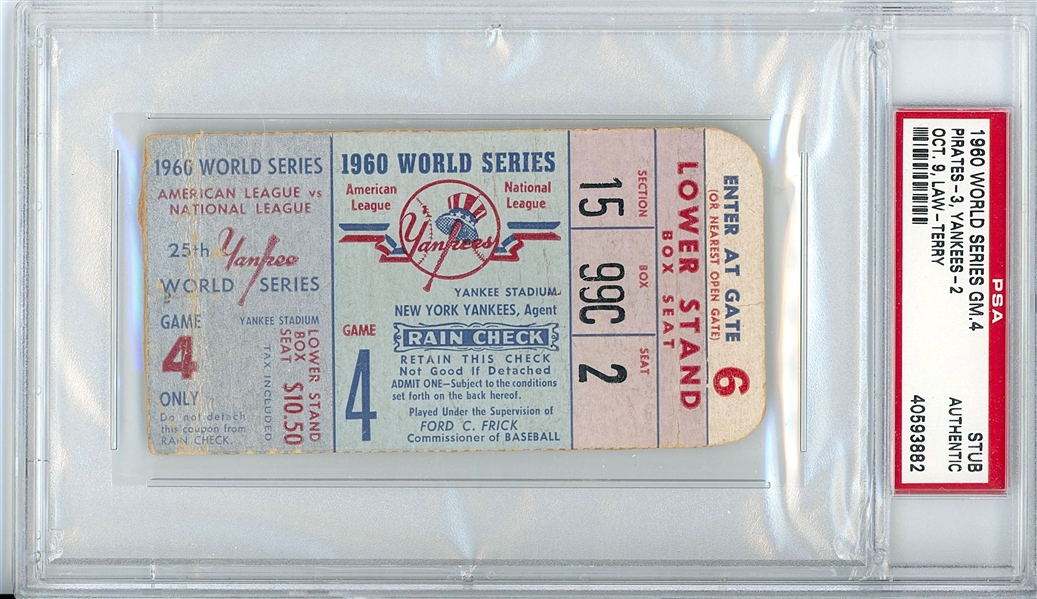 Yankees vs. Pirates 1960 World Series GM.4 (Yankee Stadium) Ticket Stub (PSA Encapsulated)