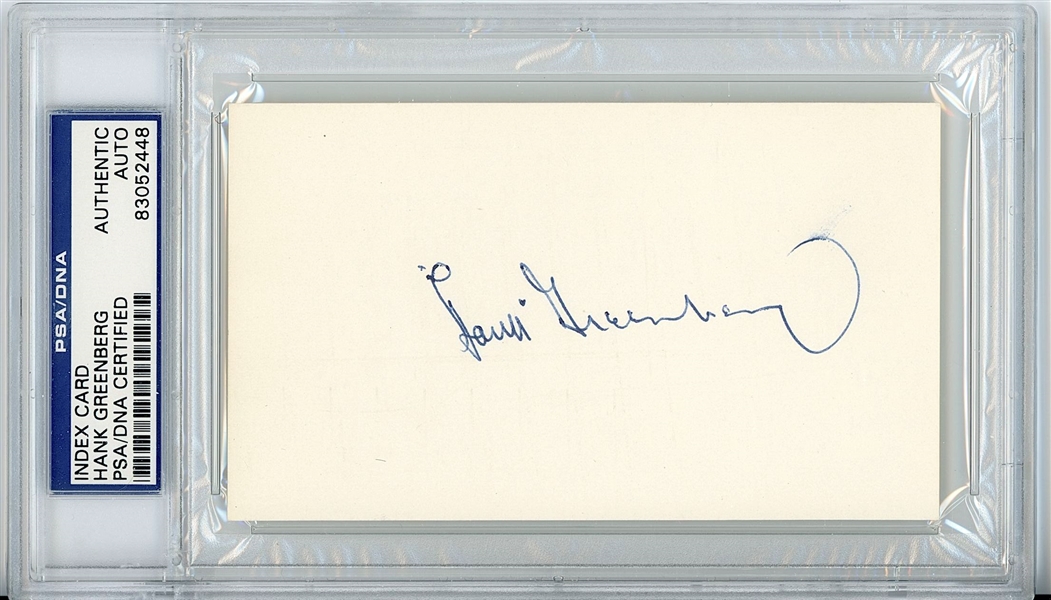 Hank Greenberg Signed 5” x 3” Index Card (PSA Encapsulated) 