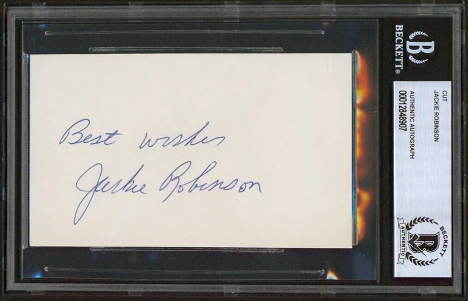 Jackie Robinson Superb Signed 3" x 5" Index Card with BAS MINT 9 Autograph (Beckett/BAS Encapsulated)