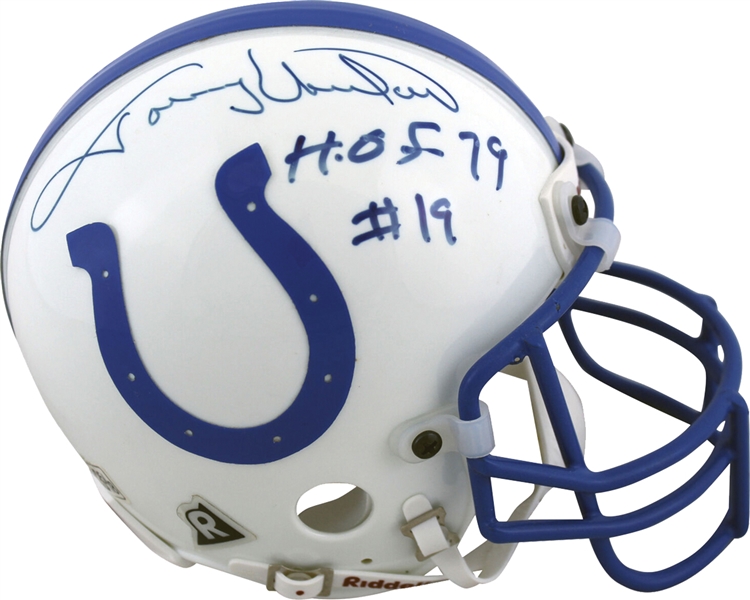 Johnny Unitas Signed Indianapolis Colts Mini Helmet with "HOF 79 - #19" Inscription (PSA/DNA)