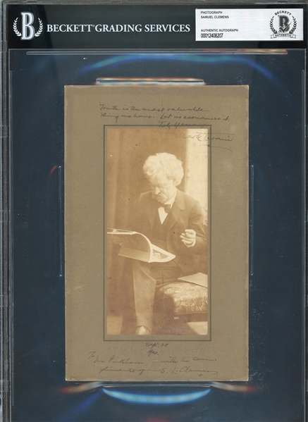 Mark Twain (Samuel Clemens) Rare Double Signed Portrait Photo with Excellent Handwritten Quote About Truth (Beckett/BAS Encapsulated)