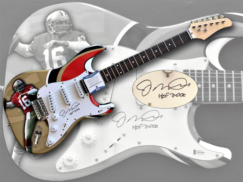 49er QB Joe Montana Signed Electric Guitar with Custom Wrapped Artwork * Beckett (BAS) COA