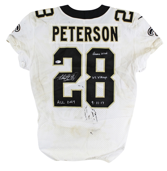 2017 Adrian Peterson Game Used & Signed New Orleans Saints Jersey :: PHOTOMATCHED to 9-11-17 Game vs. MIN :: His First Game Against The Vikings (Beckett/BAS)